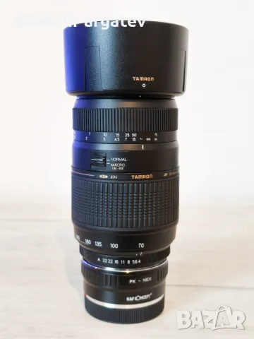 TAMRON AF 70-300 TELE-MACRO PK с преходник към Sony E mount, снимка 1 - Обективи и филтри - 49119778