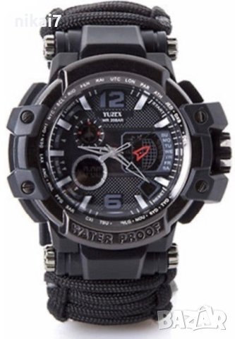 мъжки часовник 8в1 TACTICAL MILITARY SURVIVAL паракорд компас запалка, снимка 5 - Мъжки - 42946279