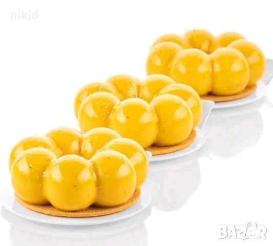 6 цветя цвете от топчести понички едри силиконов молд форма мус кексчета мъфини гипс шоколад сапун , снимка 2 - Форми - 51134162