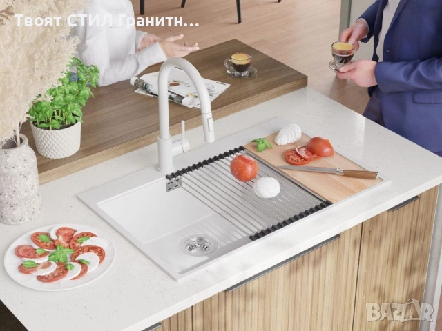 Бяла кухненска гранитна мивка Осло 80 Duo Top 780x500 мм, снимка 3 - Мивки - 52548521
