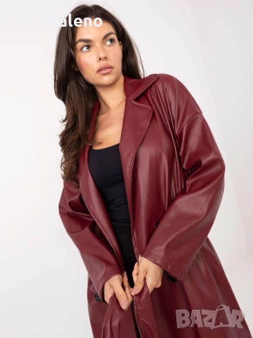 Дамско двуредно закопчаващо се палто Fango от еко кожа, 4цвята , снимка 3 - Палта, манта - 51813614