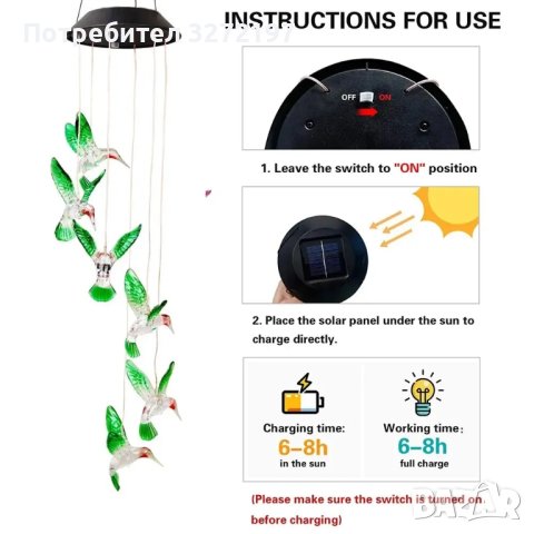LED соларна лампа с висящи птици SOLARBIRD,водоустойчива, снимка 7 - Соларни лампи - 43271510