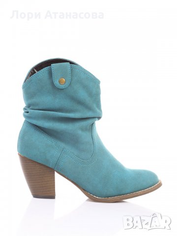 Ежедневни свежи  дамски  ботички в синьо-промо предложение-изработени  от  велур