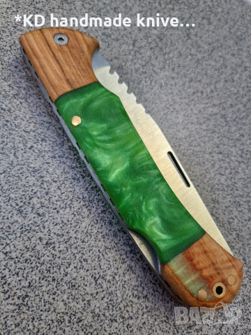 Сгъваем нож ръчно изработен от D2 стомана, снимка 4 - Ножове - 44880136