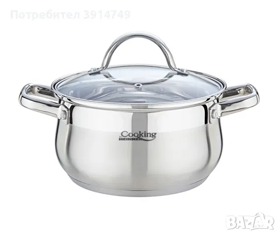 Стоманена тенджера, неръждаема (инокс) с термоустойчив капак, 5-слойно дъно, 4,7 литра, *НОВА*