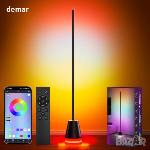 Смарт ъглова подова лампа Keepsmile, RGB LED 16 милиона цвята, дистанционно и приложение, черна, снимка 1