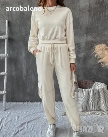 Ежедневен дамски комплект от две части с едноцветна текстура, снимка 4 - Комплекти - 48170799