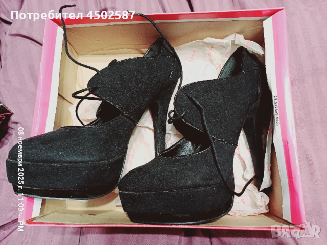 Черни обувки в връзки и 15 см ток, снимка 2 - Дамски обувки на ток - 52949132