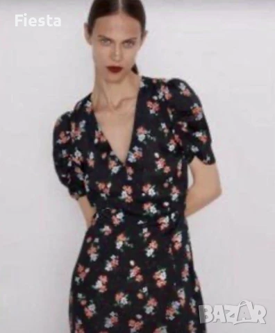Нова черна флорална мини рокля Zara, размер XS, снимка 16 - Рокли - 51149855