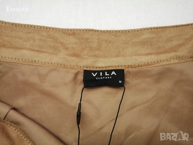 VILA нова дамска велурена/плюшена пола в бежов цвят р-р M, снимка 6 - Поли - 43946442
