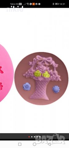 ваза кошница букет с цветя и пандела силиконов молд форма за украса декорация торта фондан сладки и , снимка 3 - Форми - 34622932