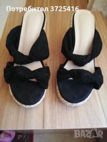 Дамски сандали, номер 36, плетена цяла подметка, ток 8 см