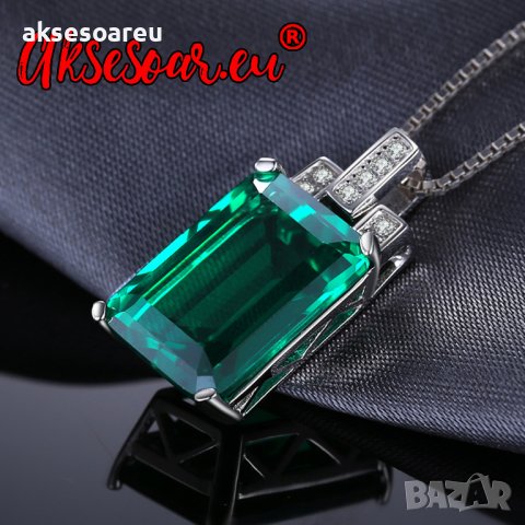Модна сребърна висулка със зелен камък Бижута Палас Смарагдов камък колие модни бижута за подарък за