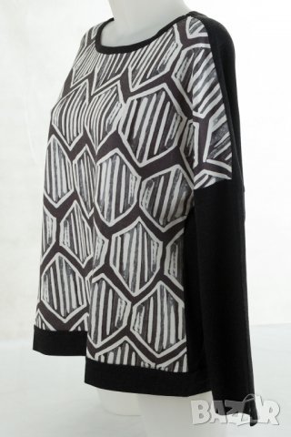 Черна дамска блуза с принт в бяло и сиво марка La Aurora XL/2XL, снимка 4 - Блузи с дълъг ръкав и пуловери - 26622452