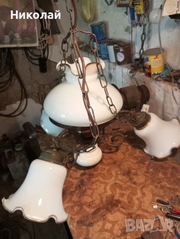 Старинен бронзов полилей с оригинални стъкла, снимка 11 - Антикварни и старинни предмети - 50503908