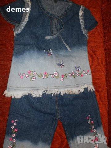 Детско костюмче панталон3/4 и блуза деним омбре за 2-3 годин, снимка 2 - Детски комплекти - 33544416