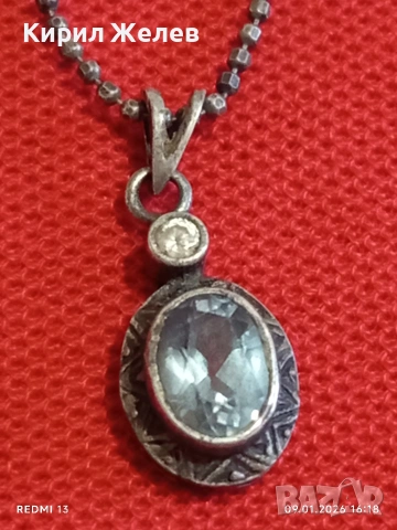 Артистичен сребърен ланец с висулка инкрустирани Аквамарин и кристал Етно Арт бижу 49972, снимка 3 - Колиета, медальони, синджири - 53045301