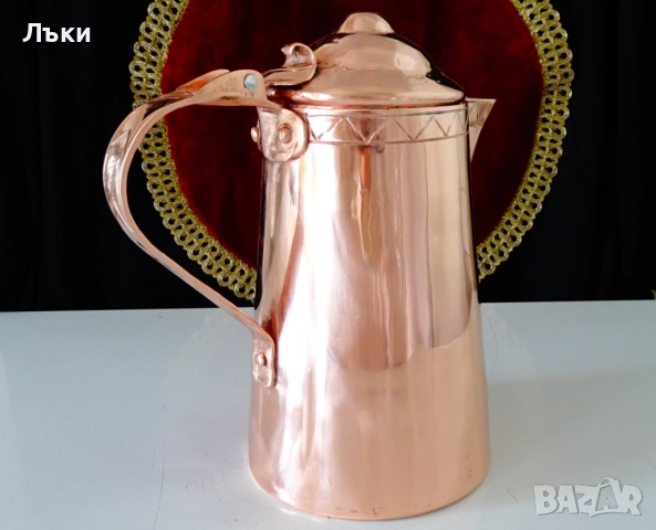 Битова масивна медна кана с капак,чиста червена мед. , снимка 5 - Антикварни и старинни предмети - 51990138