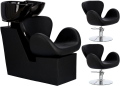 Фризьорски комплект Viva 2x хидравлични въртящи се фризьорски стола с керамична купа FJ-83037-BL ZES, снимка 1