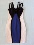 Синьо, бяло и черно - изключително красива и стилна комбинация за стегната материя еластична рокля, снимка 1 - Рокли - 37264650
