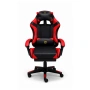 Удобен геймърски стол с поставка за крака и масажна лумбална възглавница, Черно-червен, снимка 6