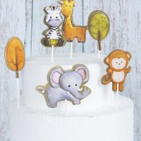 6 бр Слон жираф Зебра Маймунка листа топер картон на клечки украса декор за торта мъфини парти , снимка 1 - Други - 26707628