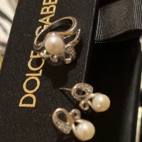 Сребърен комплект с бели перли и цирконий, снимка 8 - Пръстени - 42982401