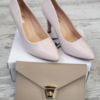 Дамски бежеви обувки на ток елегантен и стилен модел, снимка 1 - Дамски обувки на ток - 36535988