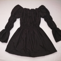 Дамска къса рокля с дълги буфан ръкави в черен цвят р-р S, снимка 3 - Рокли - 44863522