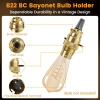 Luxvista B22 BC байонетен държач за крушка, 10 мм предпазен превключвател за лампа, 2 броя, снимка 3 - Други стоки за дома - 43230972