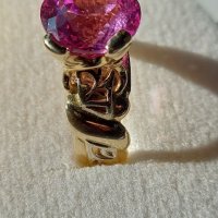 Златен руски пръстен с розов сапфир, снимка 5 - Пръстени - 43582668