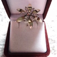 Старинен златен пръстен цвете 14 карата, снимка 2 - Пръстени - 40196545