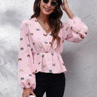 Дамска шифонена риза с карирана флорална щампа с V-образно деколте, 4цвята - 023, снимка 8 - Ризи - 39712876