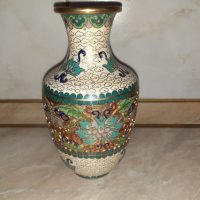 Cloisonne Клоазоне стара ваза бронз клетъчен емайл, снимка 2 - Антикварни и старинни предмети - 43202641