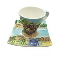 Чаша с чинийка Ahelos, За кафе, Керамични, Многоцветни, снимка 1 - Български сувенири - 37966245