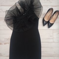 Zara - малка черна рокля с ефектна яка , снимка 2 - Рокли - 43452272