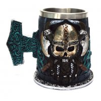 Код 95568 Стилна чаша от полирезин и метал с релефни декорации - череп с шлем., снимка 3 - Чаши - 36996085