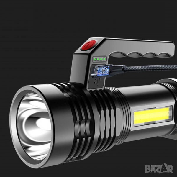 Соларен мощен LED фенер (LED-P500 диод) с вградена батерия и USB зареждане, снимка 1