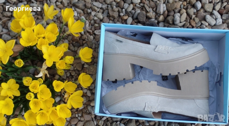 Дамски лоуфъри в бежов цвят, естествен велур, снимка 1