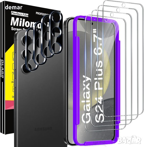 Milomdoi 9 в 1 4 протектори за екран и камера за Samsung Galaxy S24 Plus 6,7 инча, прозрачен, снимка 1