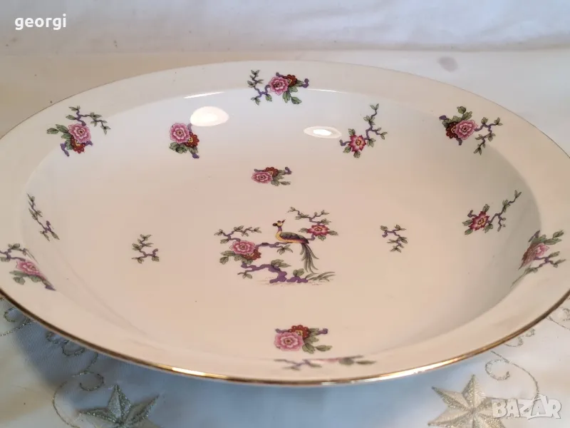 голяма порцеланова купа с рози и райски птици Limoges 8/2, снимка 1