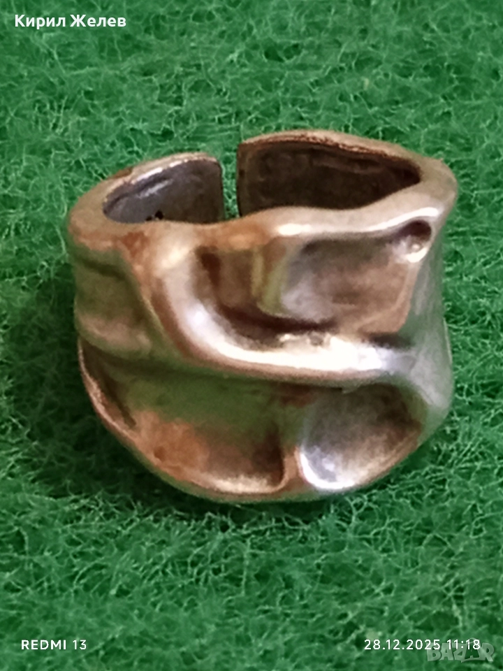 Абстрактен сребърен отворен пръстен склупторен дизайн 52459, снимка 1