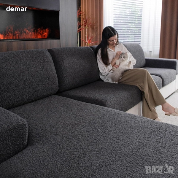 Калъф за диван OHSIO за секционен диван, еластичен калъф за възглавница, тъмносив, снимка 1