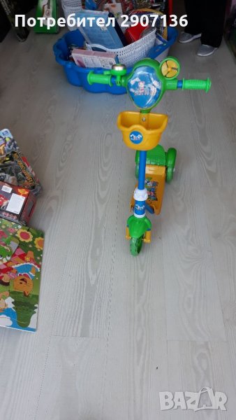 Тротинетка с 3 колела и кошничка, спирачка,метална, снимка 1