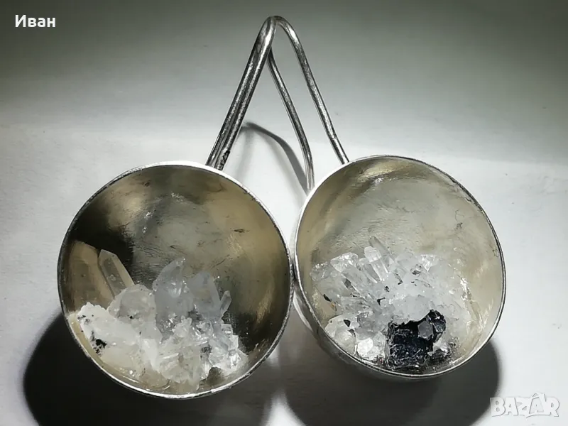 Сребърни обеци с кристали и пирит , снимка 1