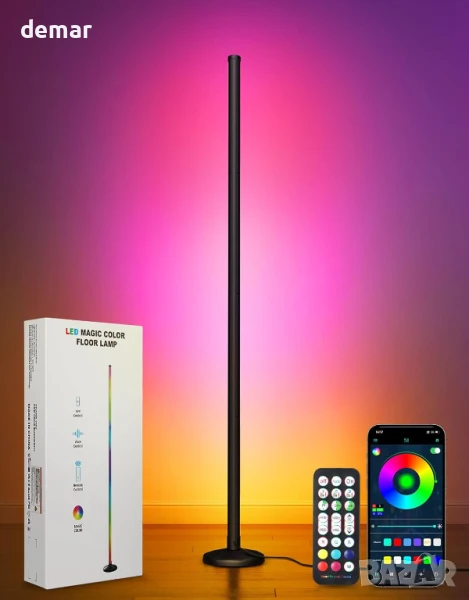 LED подова лампа OUTON, 24W RGBCW с 256 сцени и 16 милиона цвята, приложение и дистационно, черна, снимка 1