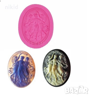 3 танцуващи дами овал силиконов молд форма за декор украса торта фондан шоколад и др, снимка 1