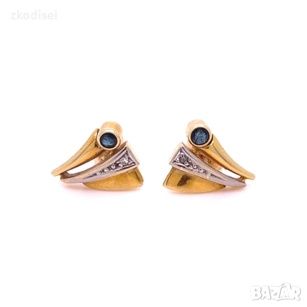 Златни обеци с брилянти и сапфир 2,09гр. 14кр. проба:585 модел:33987-5, снимка 1