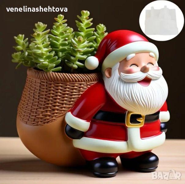 3D дядо Коледа с кошница кашпа силиконов молд форма за декорация , снимка 1