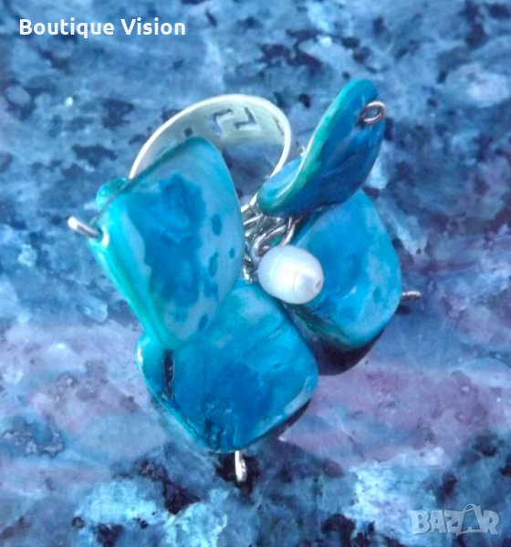 Ново! Сребърен пръстен проба 950 с естествен камък - Седеф, снимка 1